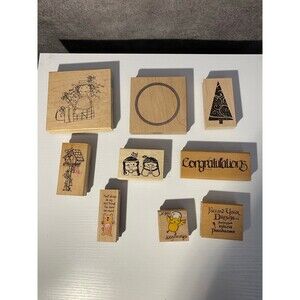 Vintage Rubber Stamp Lot of 9 Wood Mounted JudiKins DOTS Hampton Art Crafting